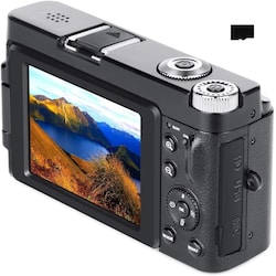 Digikamera 48 MP, HD 1080p, 16x zoom, läppänäyttö, 32 Gt:n musta kortti