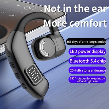 Bluetooth 5.4 yhden korvan kuulokkeet langattomat koukku - musta