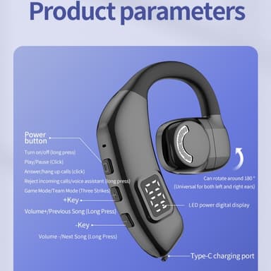 Bluetooth 5.4 yhden korvan kuulokkeet langattomat koukku Valkoinen
