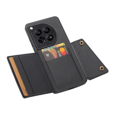 SKALO OnePlus 12 5G PU-nahkainen Suojakuori Lompakolla - Musta