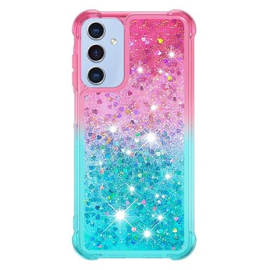 SKALO Samsung A15 5G Juoksuhiekka Glitter Sydämet TPU kuori - Pinkki-Turkoosi