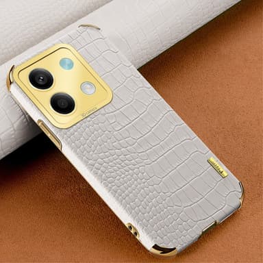 SKALO Xiaomi Redmi Note 13 5G Krokotiili Kultainen Reuna Kuori - Valkoinen