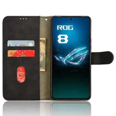 SKALO Asus ROG Phone 8 5G Matt PU Nahka lompakkokotelo - Musta
