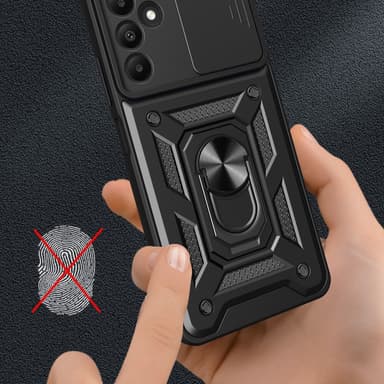 SKALO Samsung A15 4G Armor hybridi metallirengas kameran liukusäädin - Musta