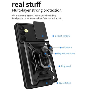 SKALO Samsung A25 5G Armor hybridi metallirengas kameran liukusäädin - Musta