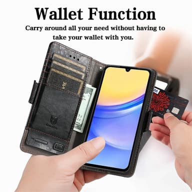 SKALO Samsung A15 5G CASENEO 002 Series Premium PU-nahkalompakko - Musta
