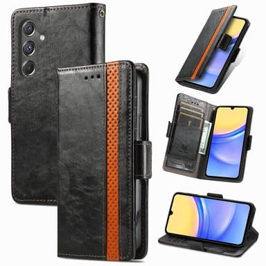 SKALO Samsung A15 5G CASENEO 002 Series Premium PU-nahkalompakko - Musta