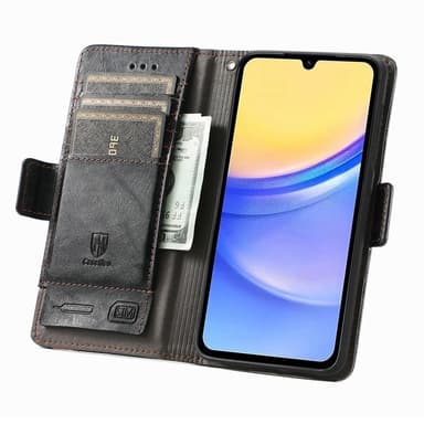 SKALO Samsung A15 5G CASENEO 002 Series Premium PU-nahkalompakko - Musta