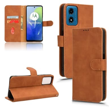 SKALO Motorola Moto G04 Matt PU Nahka lompakkokotelo - Ruskea