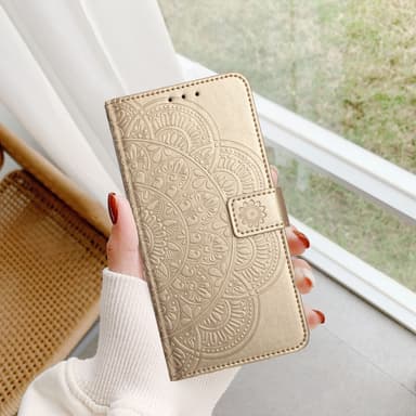 SKALO Xiaomi Redmi Note 13 Pro+ Mandala lompakkokotelo - Kulta
