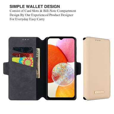 SKALO Samsung A25 5G MUXMA Saffiano PU-nahka Lompakkokotelo - Kulta