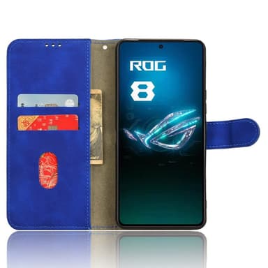 SKALO Asus ROG Phone 8 5G Matt PU Nahka lompakkokotelo - Sininen
