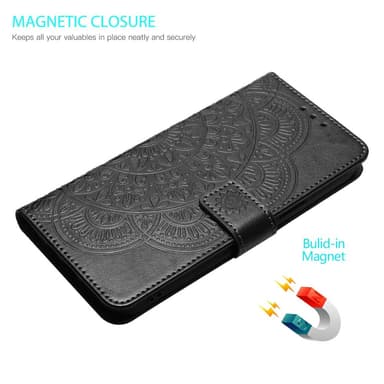 SKALO Xiaomi Redmi Note 13 Pro 5G Mandala lompakkokotelo - Musta