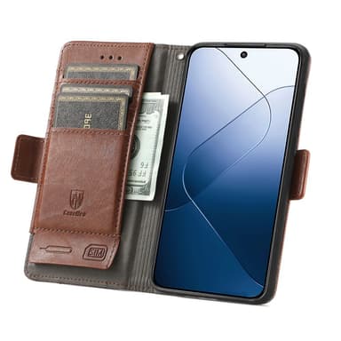 SKALO Xiaomi 14 5G CASENEO 002 Series Premium PU-nahkalompakko - Tummanruskea