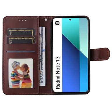 SKALO Xiaomi Redmi Note 13 4G PU-nahkainen Lompakkokotelo - Ruskea
