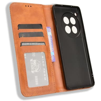 SKALO OnePlus 12R 5G Kohokuvioitu Premium lompakkokotelo - Ruskea