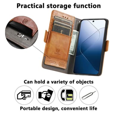 SKALO Xiaomi 14 5G CASENEO 002 Series Premium PU-nahkalompakko - Tummanruskea