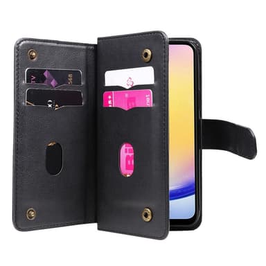 SKALO Samsung A25 5G 10-lokeroa Lompakkokotelo - Musta