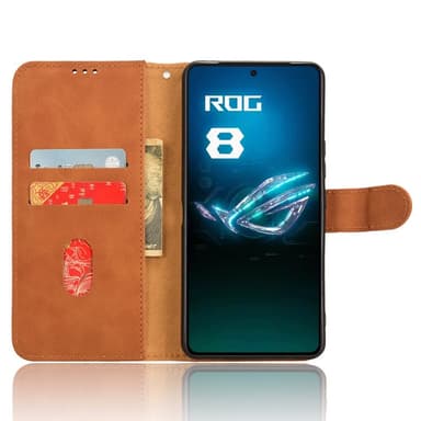 SKALO Asus ROG Phone 8 5G Matt PU Nahka lompakkokotelo - Ruskea