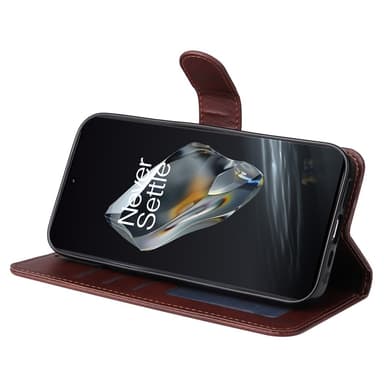 SKALO OnePlus 12R 5G PU-nahkainen Lompakkokotelo - Ruskea