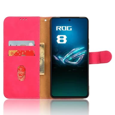SKALO Asus ROG Phone 8 5G Matt PU Nahka lompakkokotelo - Cerise