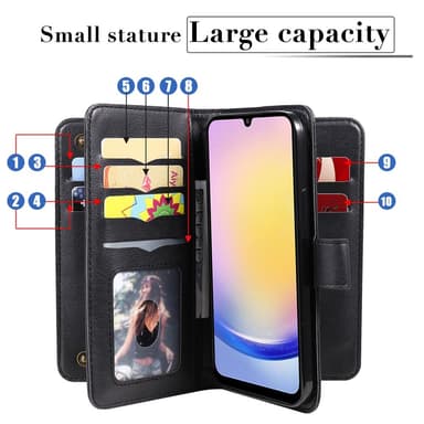 SKALO Samsung A25 5G 10-lokeroa Lompakkokotelo - Musta