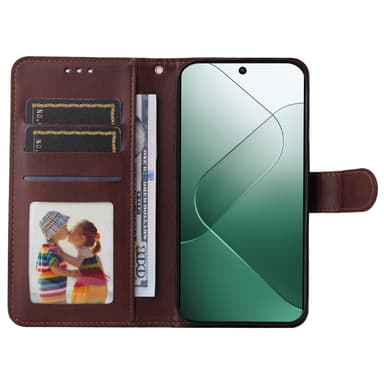 SKALO Xiaomi 14 5G PU-nahkainen Lompakkokotelo - Ruskea