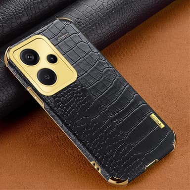 SKALO Xiaomi Redmi Note 13 Pro+ Krokotiili Kultainen Reuna Kuori - Musta