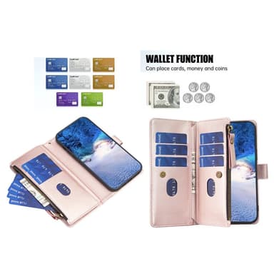 SKALO Xiaomi Redmi Note 13 4G Big Wallet 11-lokeroa Lompakkokotelo - Ruusukulta
