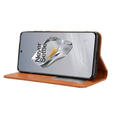 SKALO OnePlus 12R 5G Kohokuvioitu Premium lompakkokotelo - Ruskea