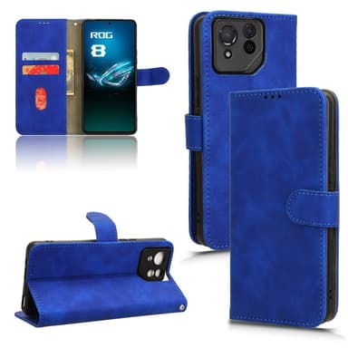 SKALO Asus ROG Phone 8 5G Matt PU Nahka lompakkokotelo - Sininen