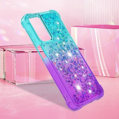 SKALO Samsung A15 5G Juoksuhiekka Glitter Sydämet TPU kuori - Turkoosi-Violetti