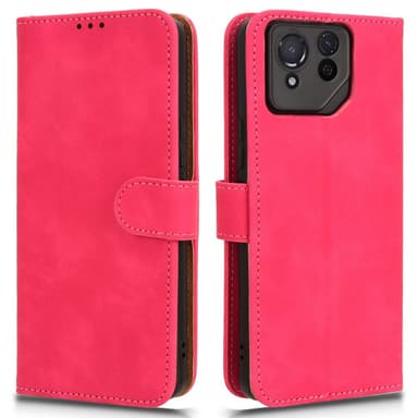 SKALO Asus ROG Phone 8 5G Matt PU Nahka lompakkokotelo - Cerise