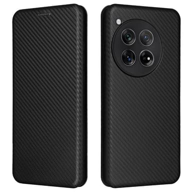 SKALO OnePlus 12 5G Carbon Fiber Lompakkokotelo - Musta