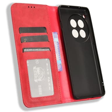 SKALO OnePlus 12R 5G Kohokuvioitu Premium lompakkokotelo - Punainen