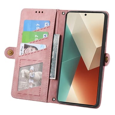 SKALO Xiaomi Redmi Note 13 5G Kohokuvioitu lompakkokotelo PU-nahasta vetoketjulla - Pinkki