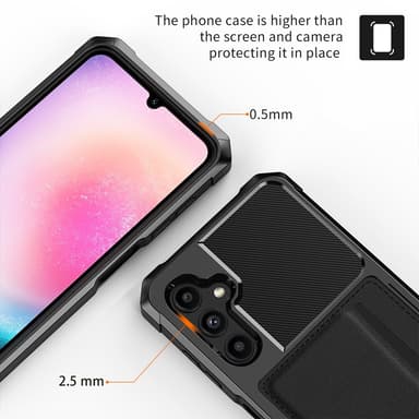 SKALO Samsung A15 5G Iskunkestävä Nahkainen Korttikotelo - Musta