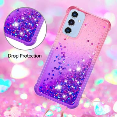 SKALO Samsung A15 5G Juoksuhiekka Glitter Sydämet TPU kuori - Pinkki-Violetti