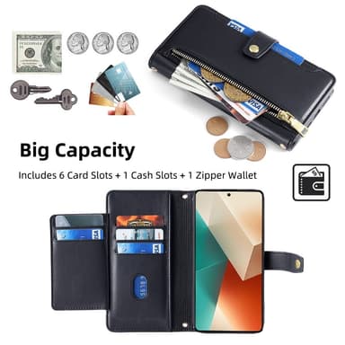 SKALO Xiaomi Redmi Note 13 5G Evelope Clutch 8-Lokeroa - Musta