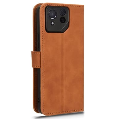 SKALO Asus ROG Phone 8 5G Matt PU Nahka lompakkokotelo - Ruskea