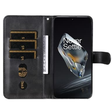 SKALO OnePlus 12 5G Lompakkokotelo PU-nahkaa vetoketjulla - Musta