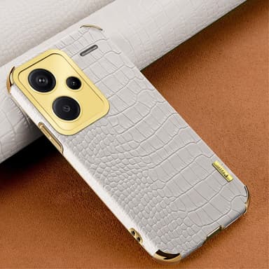 SKALO Xiaomi Redmi Note 13 Pro+ Krokotiili Kultainen Reuna Kuori - Valkoinen
