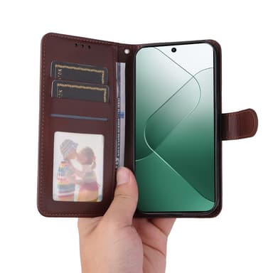 SKALO Xiaomi 14 5G PU-nahkainen Lompakkokotelo - Ruskea
