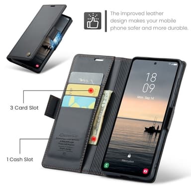 CASEME Retro Lompakkokotelo Samsung Galaxy S23 FE - Musta