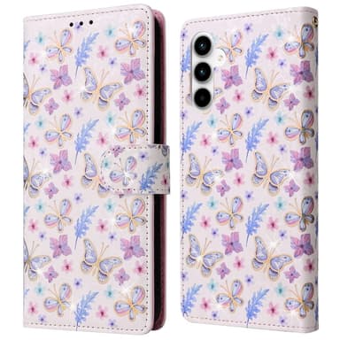 Samsung Galaxy A35 5G -nahkakotelo RFID-esto korttipaikoilla Puhelimen suojus - Butterfly Flower