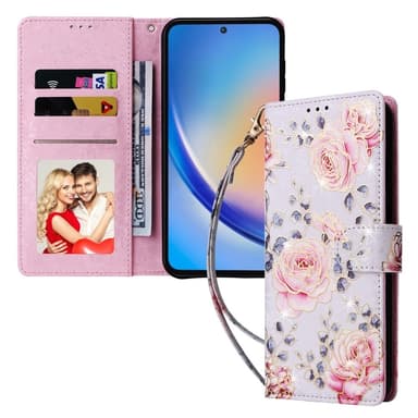 Samsung Galaxy A35 5G -nahkakotelo RFID-esto korttipaikoilla Puhelimen suojus - Butterfly Flower