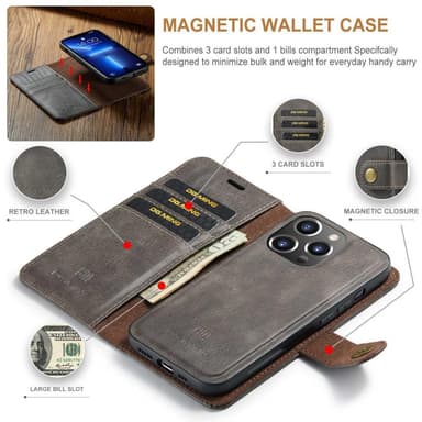 DG MING iPhone 15 Pro Max 2-in-1 magneetti lompakkokotelo - Harmaa