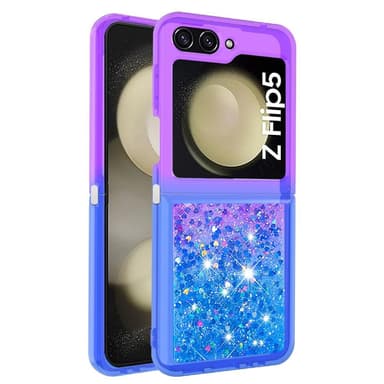 SKALO Samsung Z Flip5 Juoksuhiekka Glitter Sydämet TPU kuori - Violetti-Sininen