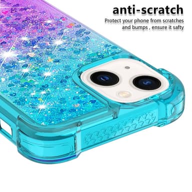 SKALO iPhone 15 Juoksuhiekka Glitter Sydämet TPU kuori - Turkoosi-Violetti