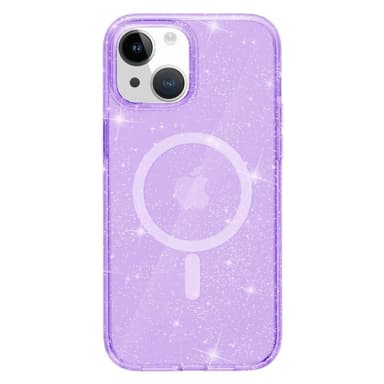 SKALO iPhone 15 Glitter Magnetic Ring TPU Suojakuori - Violetti